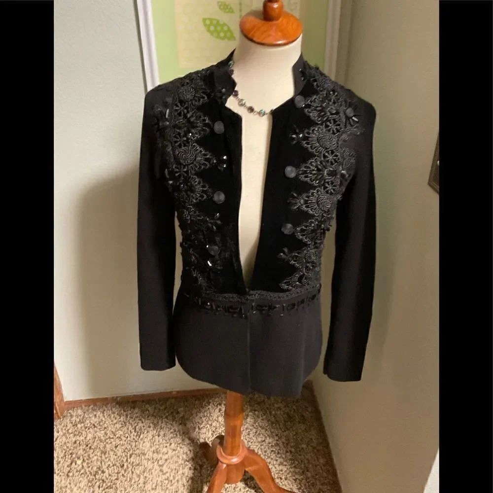 EUC Chico’s Black Embroidered Cardigan #C60